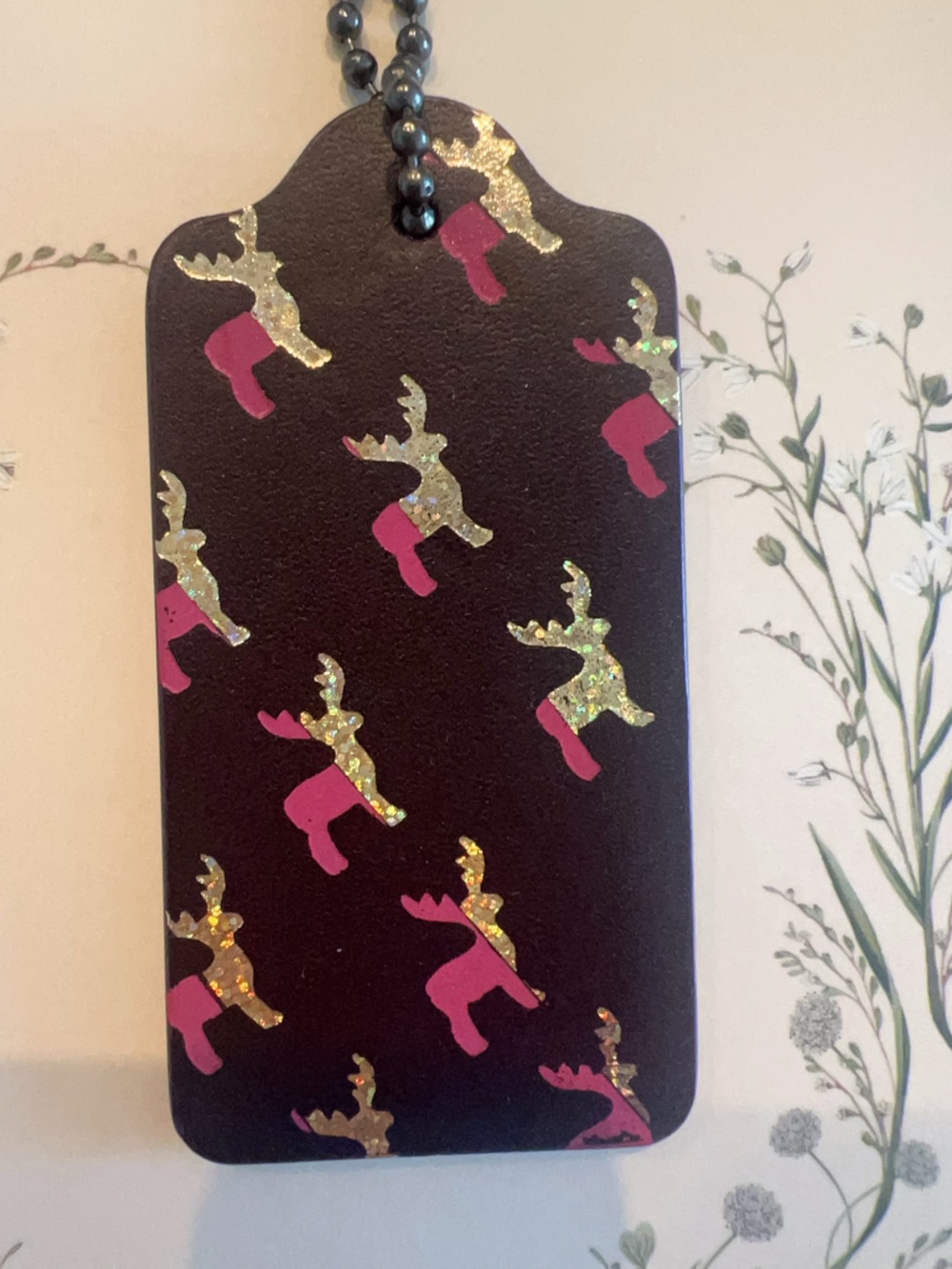 Coach Leather Bag Tag Charm - Glitter Reindeer Pink Boots Holida Christmas -Firm - Picture 3 of 6